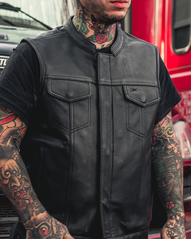 Amazon.com: First Mfg Co - Blaster - Men's Motorcycle Leather Vest